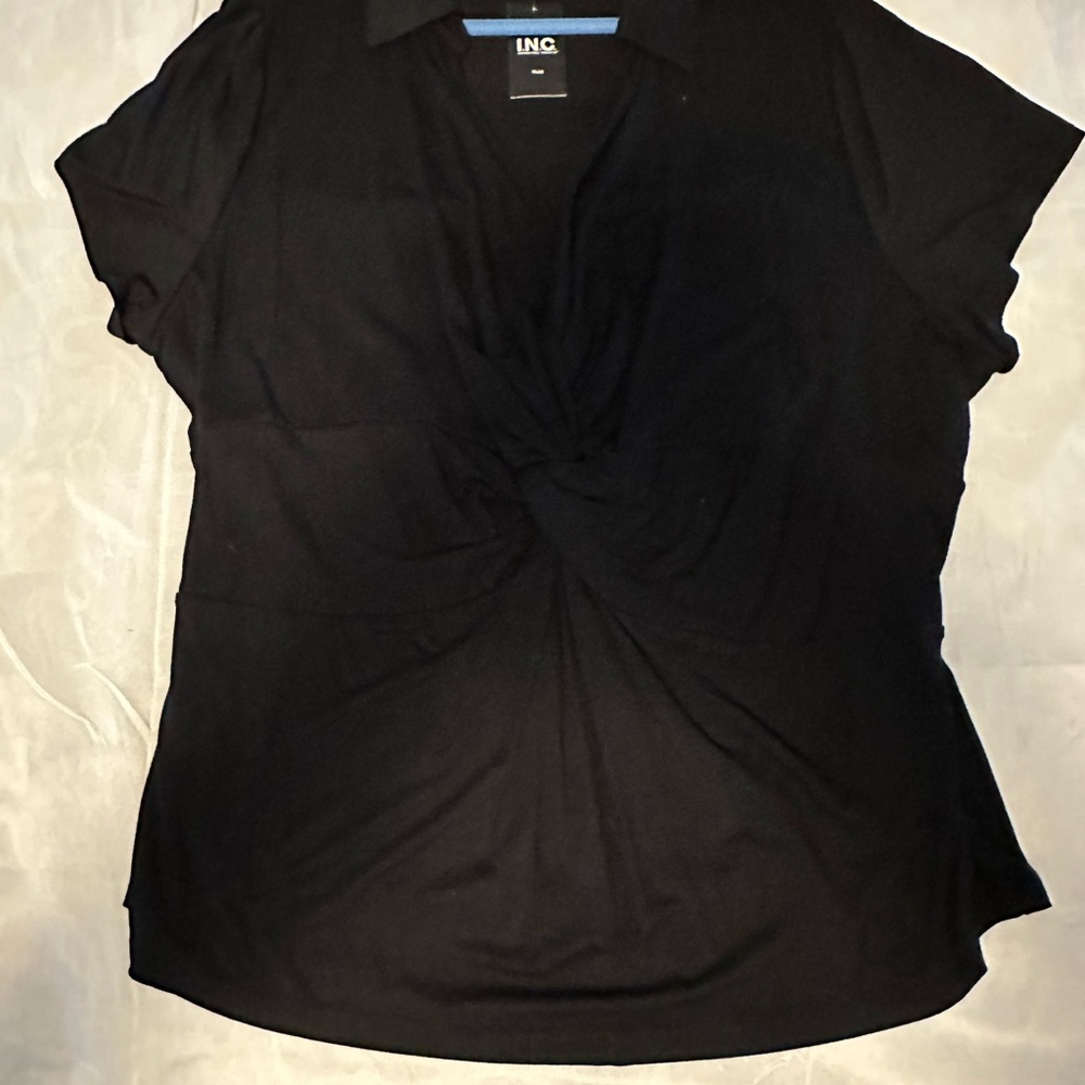 INC International Concepts Women's Black Knot-Front Blouse